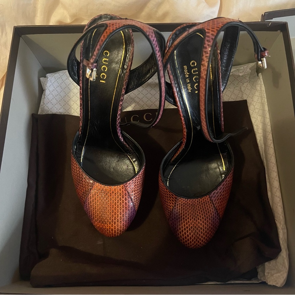 Gucci Brown and Purple Snakeskin Heels